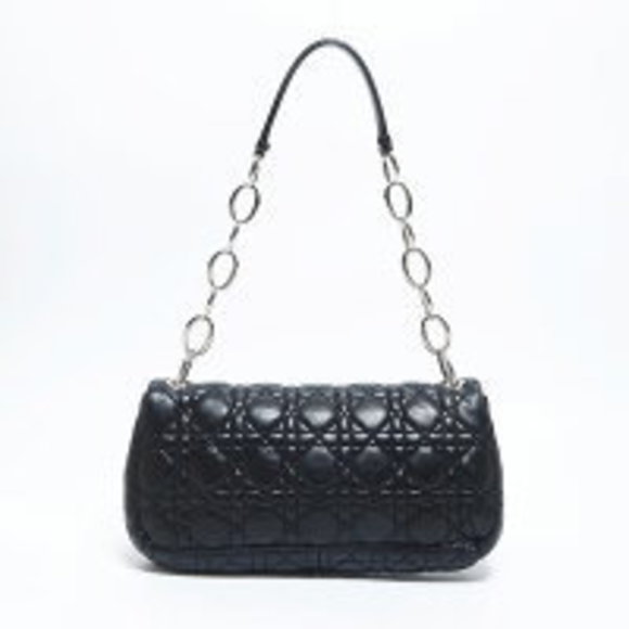 Christian Dior Logo Charm Cannage Lambskin Shoulder Bag Black - Picture 2 of 12